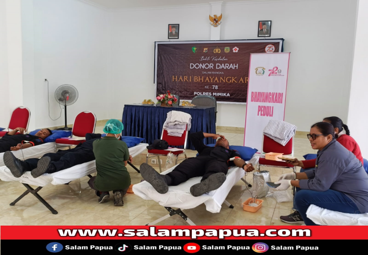 Jelang HUT Polri Ke-78, Polres Mimika Gelar Donor Darah Disusul Penanaman Pohon Bersama PTFI