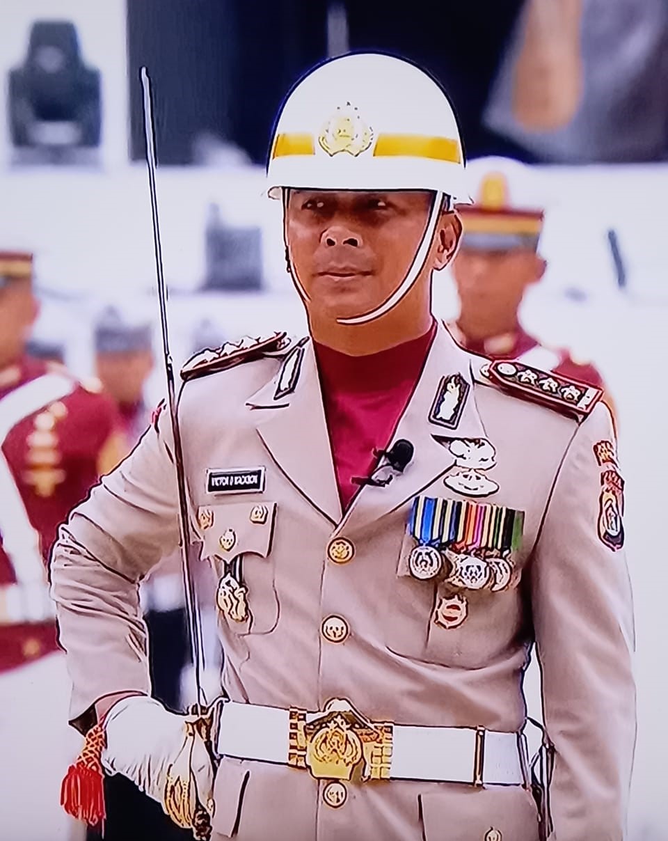 Kombes Pol. Victor Dean Mackbon saat menjadi Komandan Upacara Peringatan Hari Bhayangkara ke-77 yang digelar di Stadion Utama Gelora Bung Karno, Jakarta, Sabtu (1/7/2023) (Foto:Istimewa)