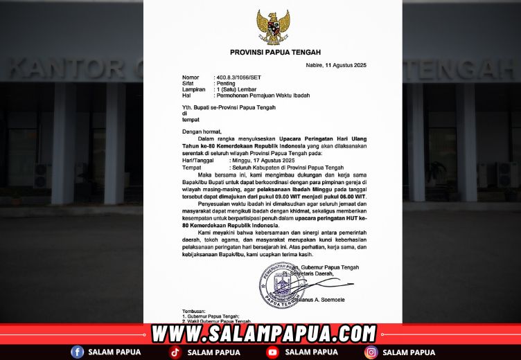 Pemprov Papua Tengah Imbau Penyesuaian Jam Ibadah Pada Minggu 17 Agustus 2025