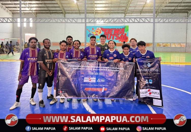 Salah satu tim putra peserta Turnamen Futsal Panitia Natal, Seminar, dan Tahun Baru IPMAMI Se-Jawa Bali resmi digelar di Lapangan Dewa Futsal Antapani, Kota Bandung, Jawa Barat, Jumat (10/7/2026)(Salampapua.com/HIPMAMI)