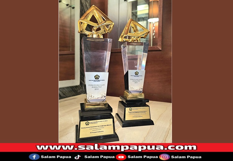 Dua Penghargaan Subroto Award 2024 yang diraih PTFI untuk kategori Keselamatan, Keteknikan dan Perlindungan Lingkungan; dan kategori Kinerja Pengembangan dan Pemberdayaan Masyarakat (PPM) Mineral Terinovatif (salampapua.com/Foto Corp.Comm PTFI)