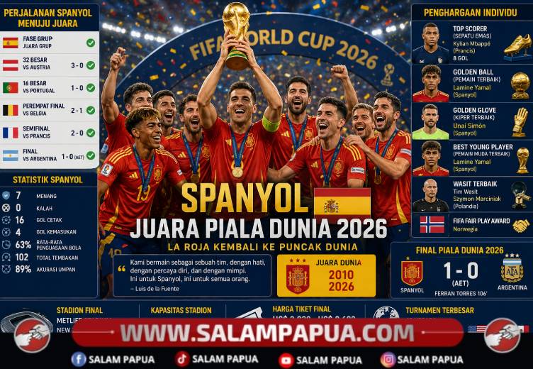 Spanyol Juara Piala Dunia 2026! Ini Perjalanan La Roja Hingga Menaklukkan Argentina Di Final