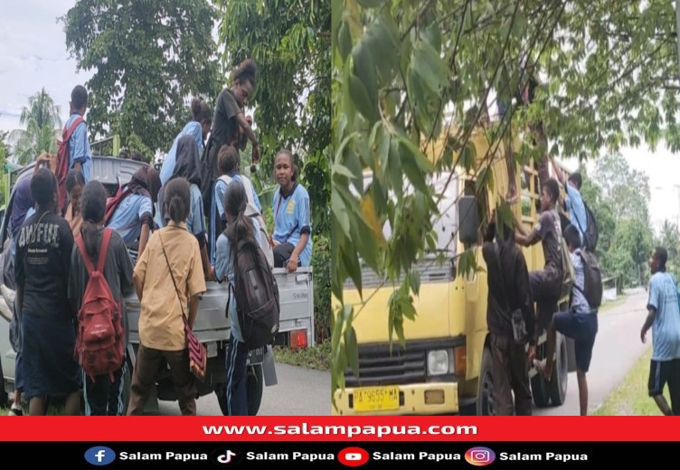 Tidak Ada Biaya Angkot Dan Bus Sekolah, Para Pelajar Di Mimika Timur Selalu Menumpang Truk Dan Pickup Saat Pulang Sekolah