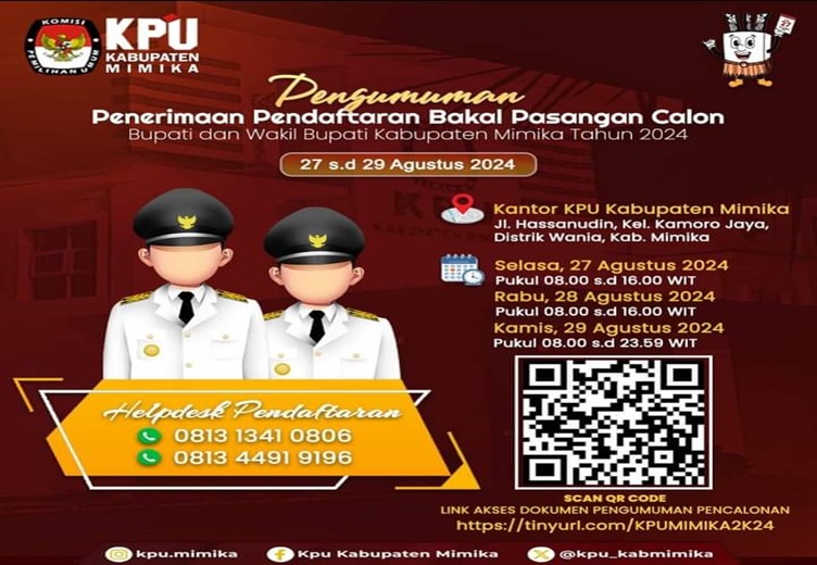 KPU Mimika Umumkan Pendaftaran Pilkada 2024 Jalur Parpol, Berikut Perolehan Suara Sah Parpol Pada Pemilu 2024